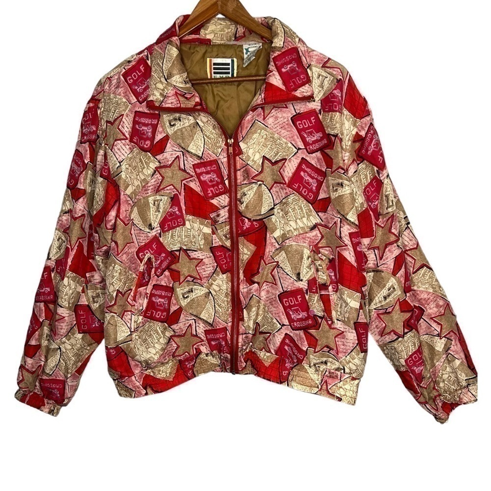 Men's Red & Tan Golf-Print Windbreaker Jacket